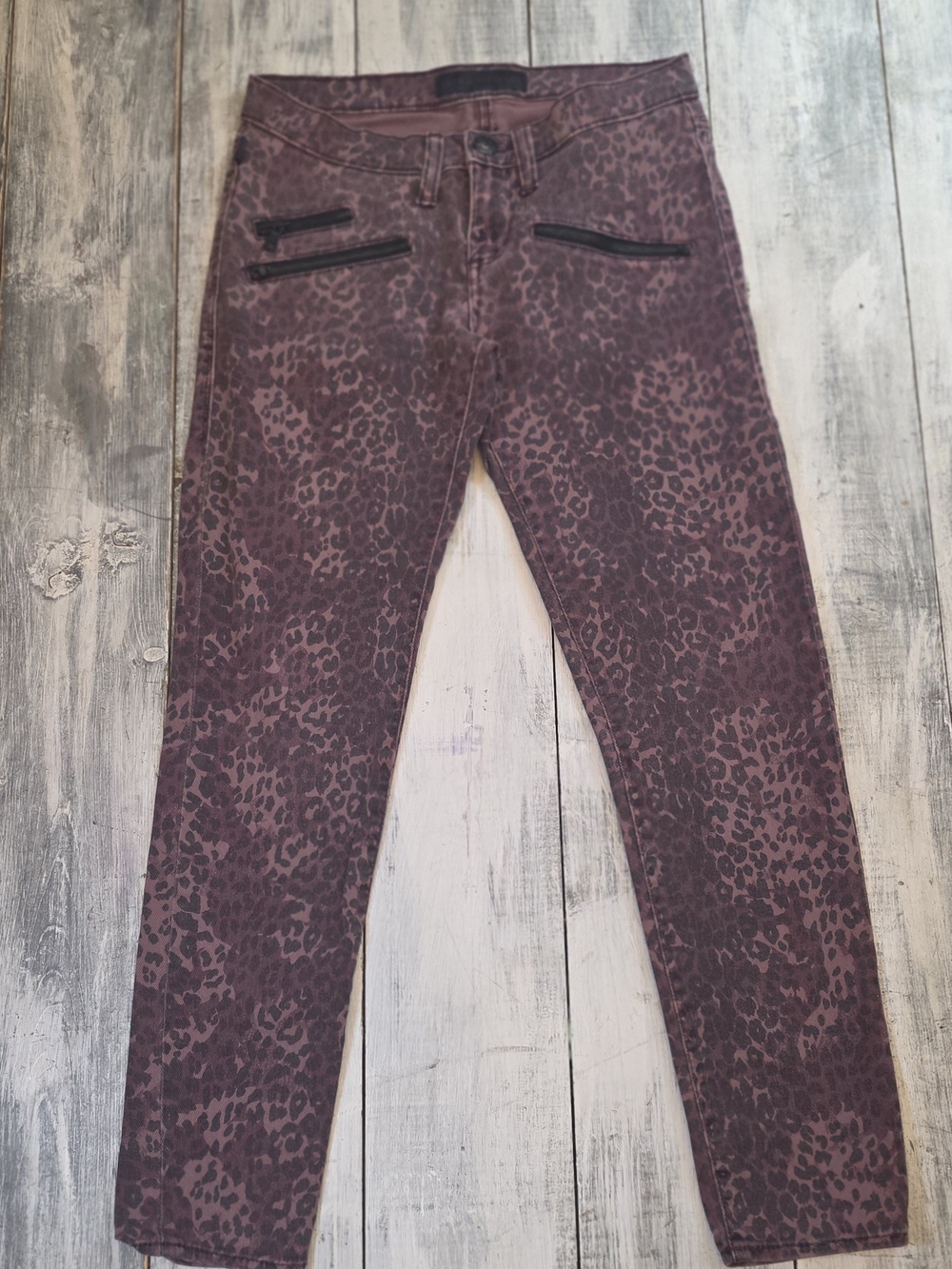 Rock & Republic Women's Plum Leopard Print Slim Straight Leg Jeans sz 6